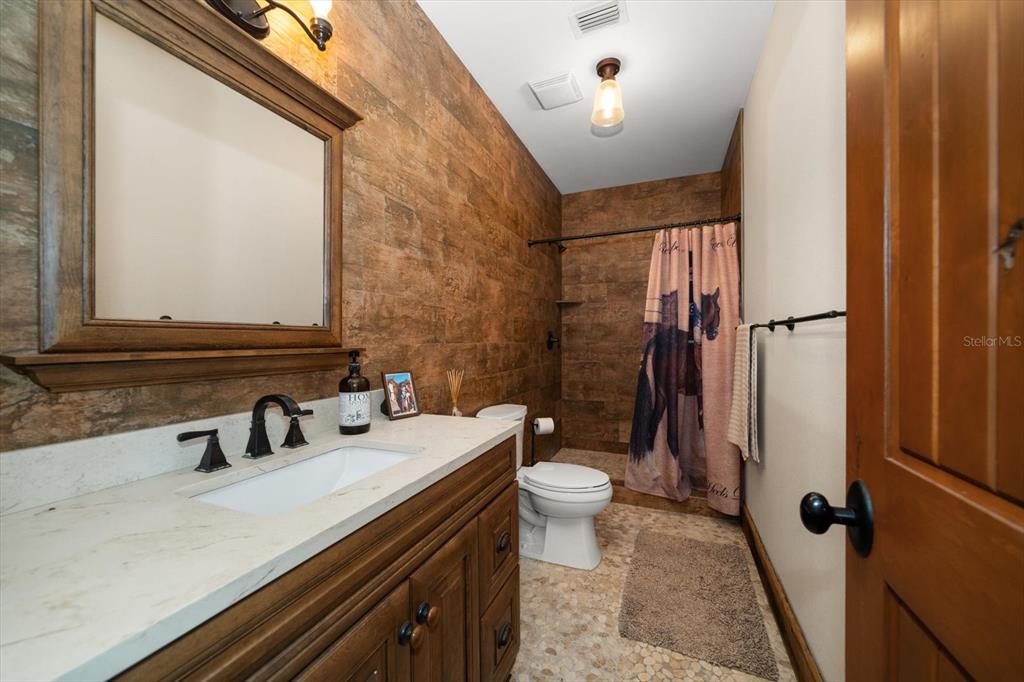 10930 Spring Street Largo, FL 33774 - Photo 73 of 100 a bathroom with a sink a toilet a mirror and shower
