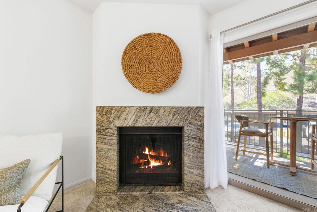 1750 South El Camino Real, Unit 211 Encinitas, CA 92024 - Photo 11 of 44 a living room with a fireplace and a floor to ceiling window