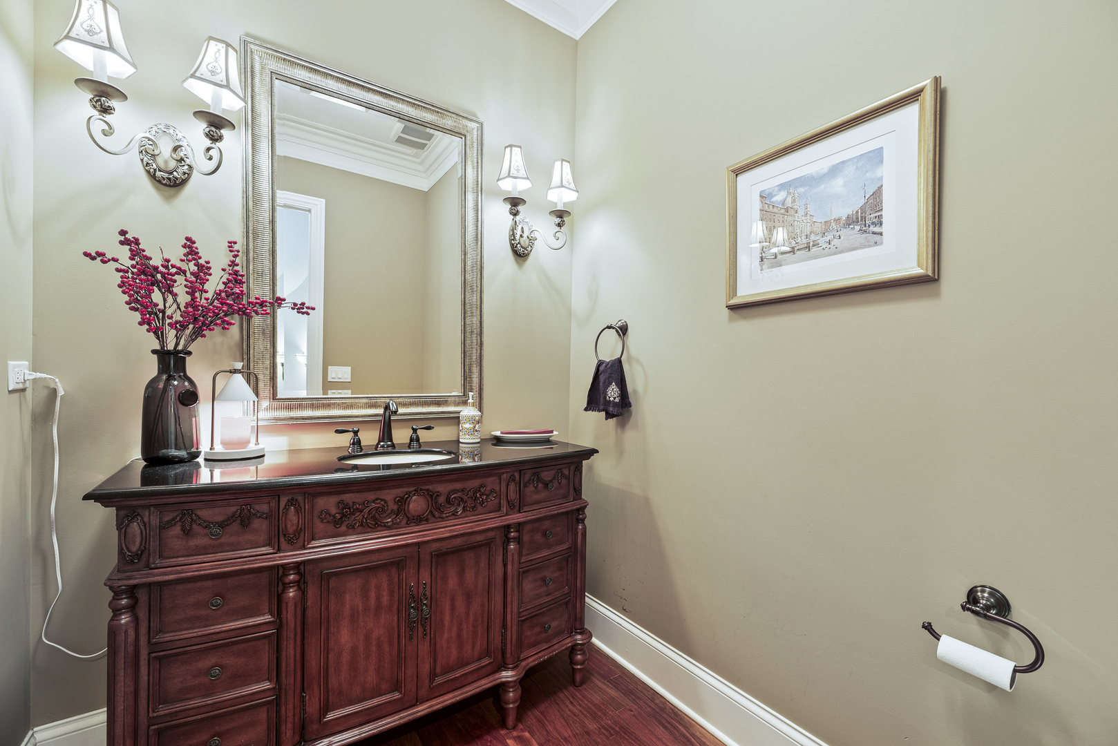3372 Lakeside Avenue Northbrook, IL 60062 - Photo 14 of 41 a bathroom with a granite countertop sink a large mirror and a shower