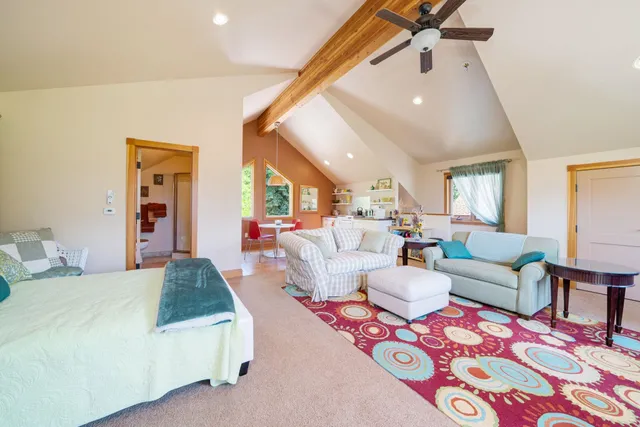 a living room with furniture and a rug
