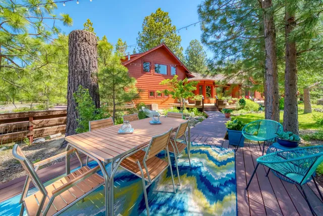 an outdoor space with furniture