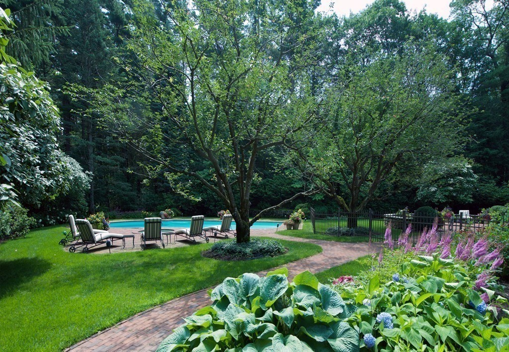 61 Possum Road Weston, MA 02493 - Photo 4 of 42 a view of a garden with lawn chairs and a large tree