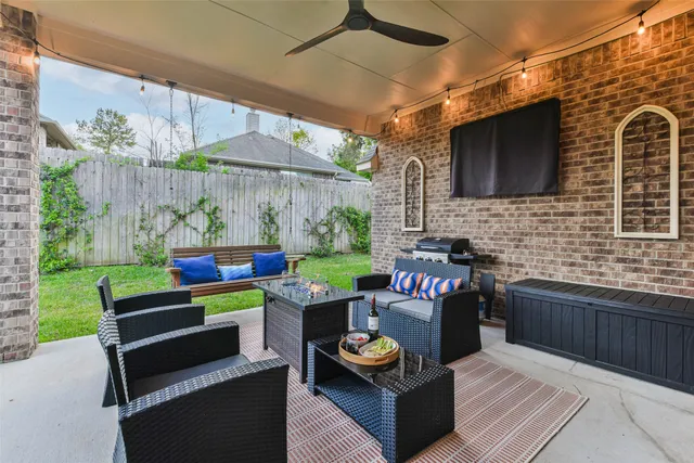 a outdoor living space with furniture and garden