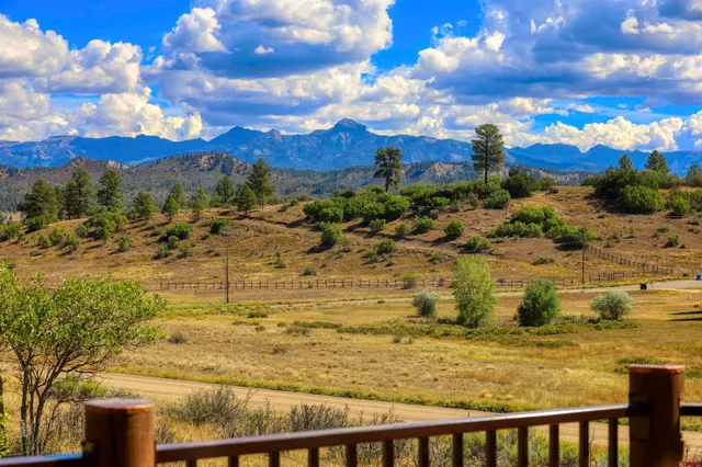 a view of a balcony with wooden floor