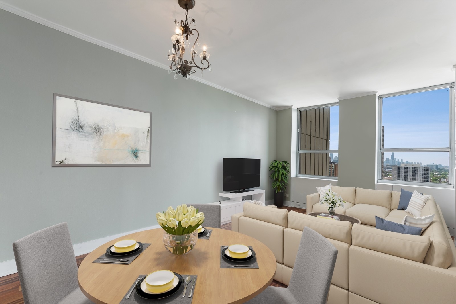 655 West Irving Park Road, Unit 1911 Chicago, IL 60613 - Photo 12 of 27 a living room with furniture and a dining room