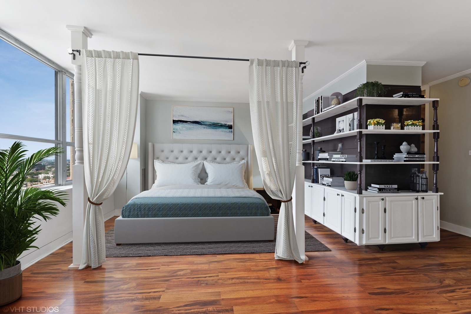 655 West Irving Park Road, Unit 1911 Chicago, IL 60613 - Photo 14 of 27 a bedroom with furniture and a book shelf