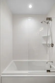 a bathroom with a bathtub
