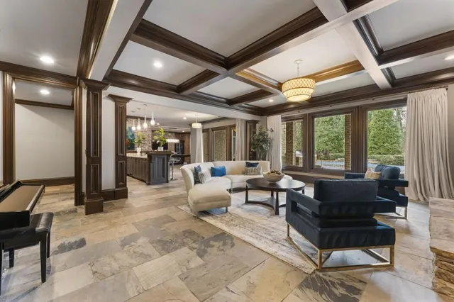 a aerial view of a house with a yard