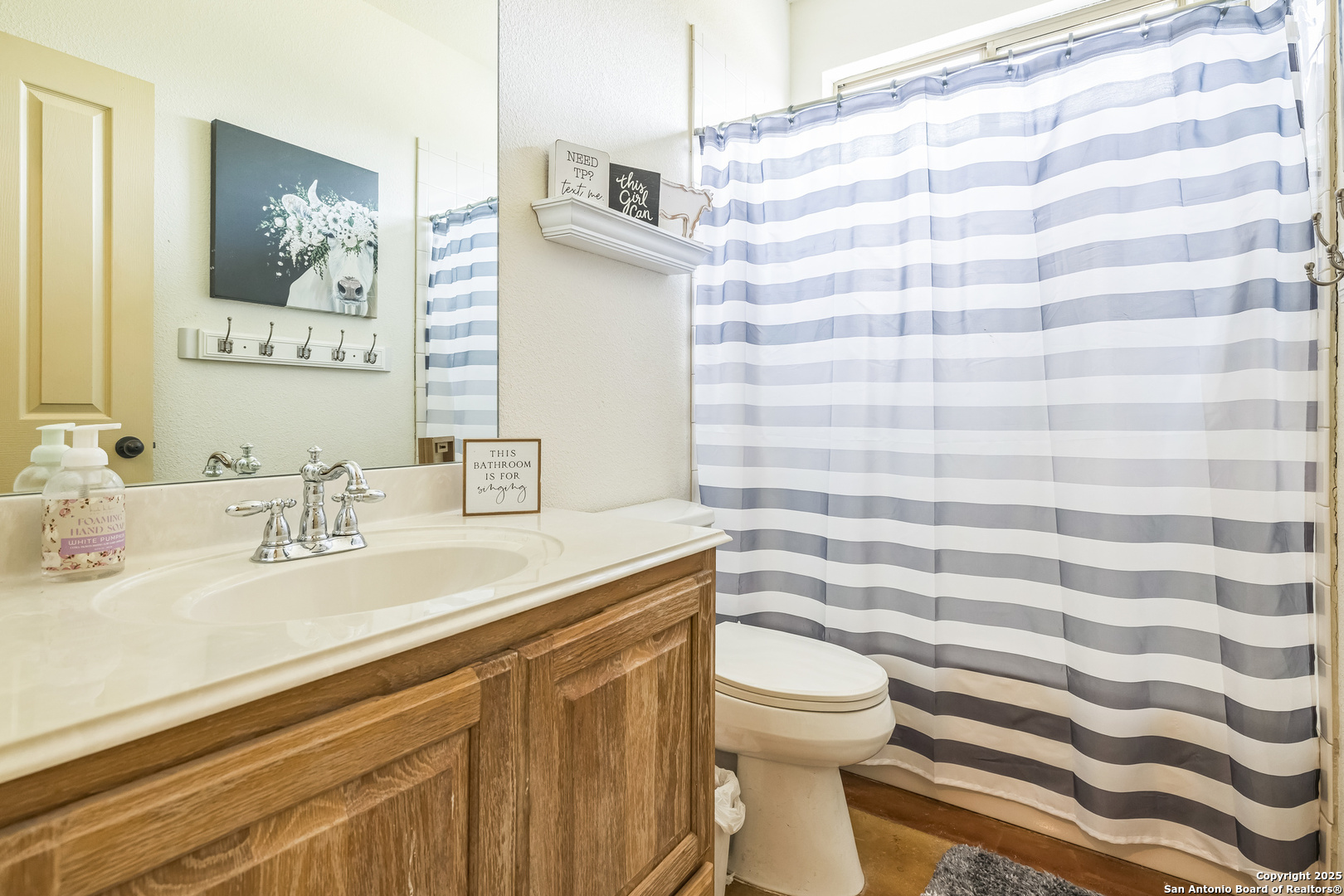 448 Western Bandera, TX 78003 - Photo 27 of 35 a bathroom with a sink a toilet and a mirror
