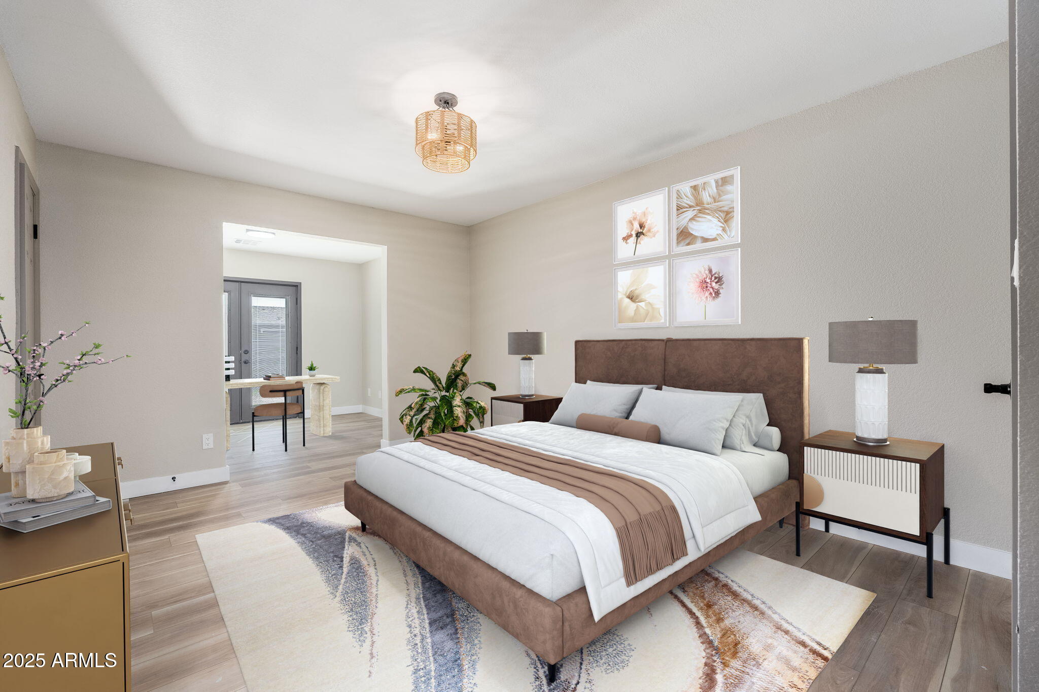 1805 West Cheyenne Drive Chandler, AZ 85224 - Photo 13 of 32 a bedroom with a bed and a chandelier