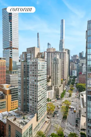 a view of a city with tall buildings