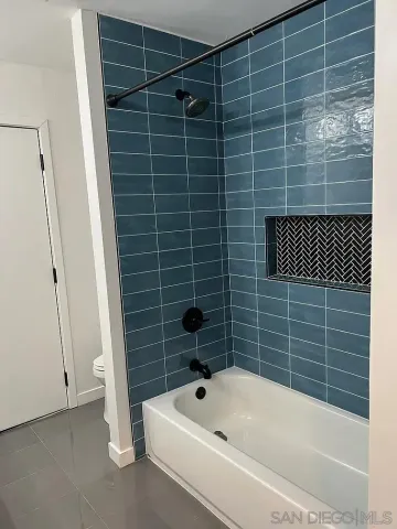 a bathroom with a bathtub