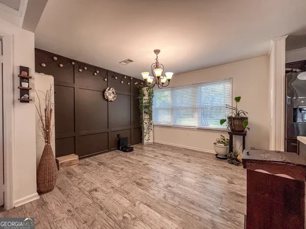 a view of a livingroom with a chandelier