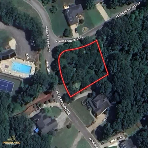 an aerial view of a backyard