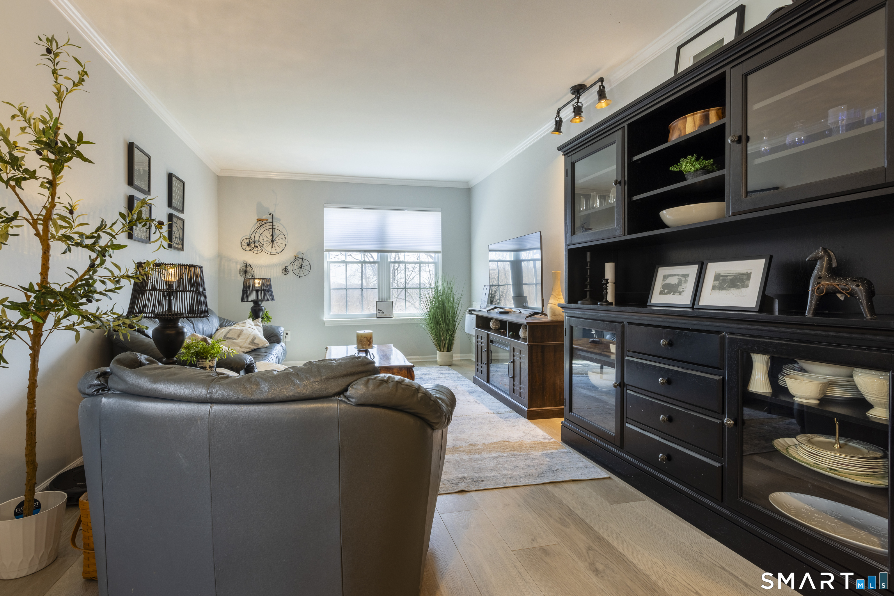 53 Brushy Plain Road, Unit 6E Branford, CT 06405 - Photo 4 of 13 a living room with furniture cabinets and a flat screen tv