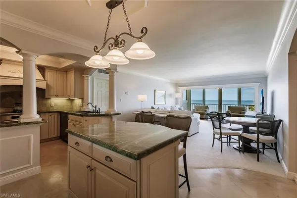 a view of a dining room and livingroom view