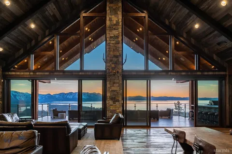 a living room with large windows