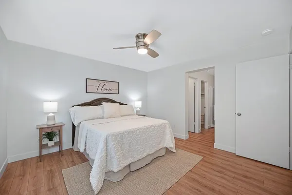 an aerial view of a house with a garden