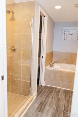 a bathroom with a bathtub