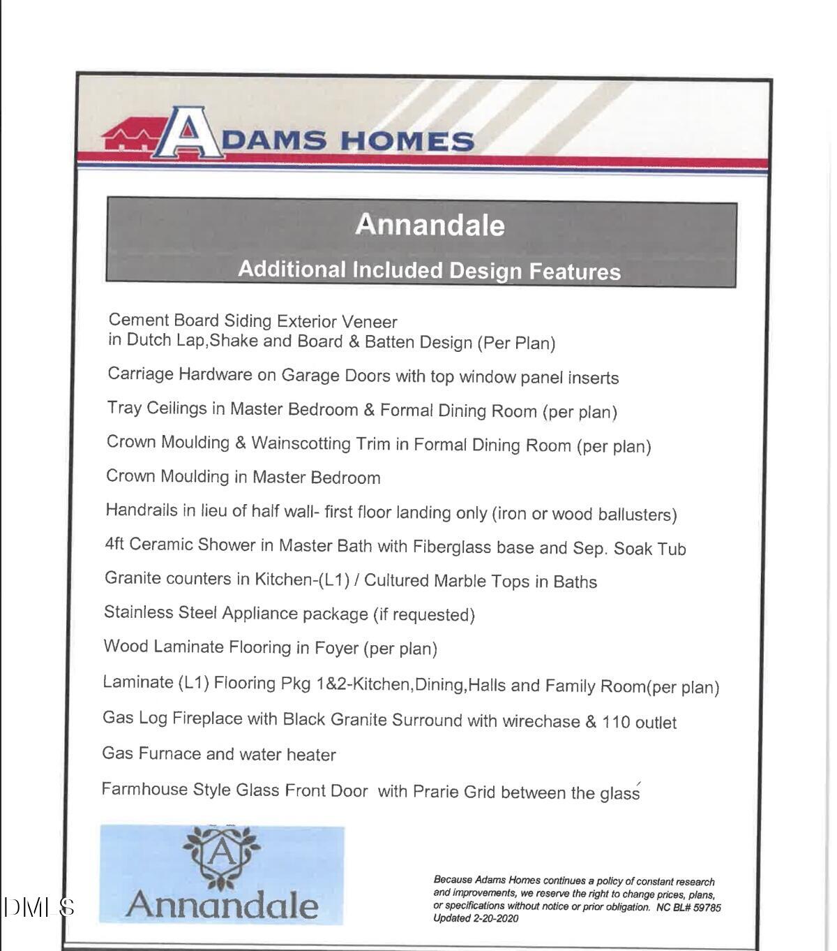 42 Braddock Court Garner, NC 27529 - Photo 56 of 56 Annandale Feature Sheet