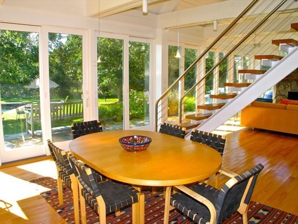 2 Nonamesset Road Edgartown, MA 02539 - Photo 12 of 36 a view of a dining room with furniture a chandelier and wooden floor