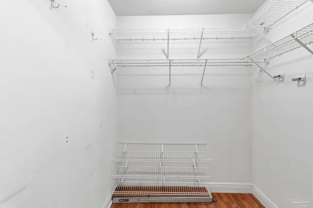 a view of a room with racks on the wall