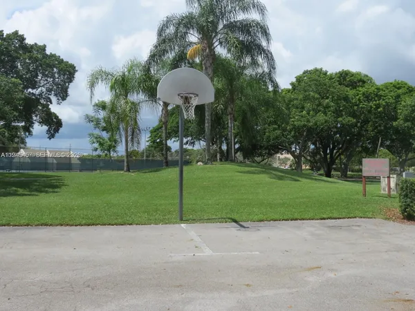 a view of a park with slide