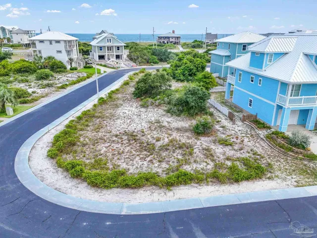 a view of a house with a yard and potted plants