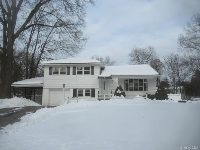 a view of a house with snow on the background