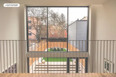a view of a wooden balcony