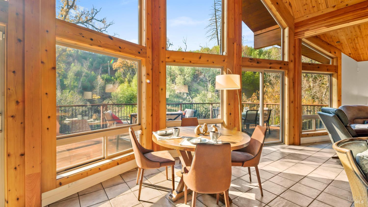 11081 Van Dorn Reservoir Road, Unit 1 Middletown, CA 95461 - Photo 18 of 68 a view of a dining room with furniture large windows and wooden floor