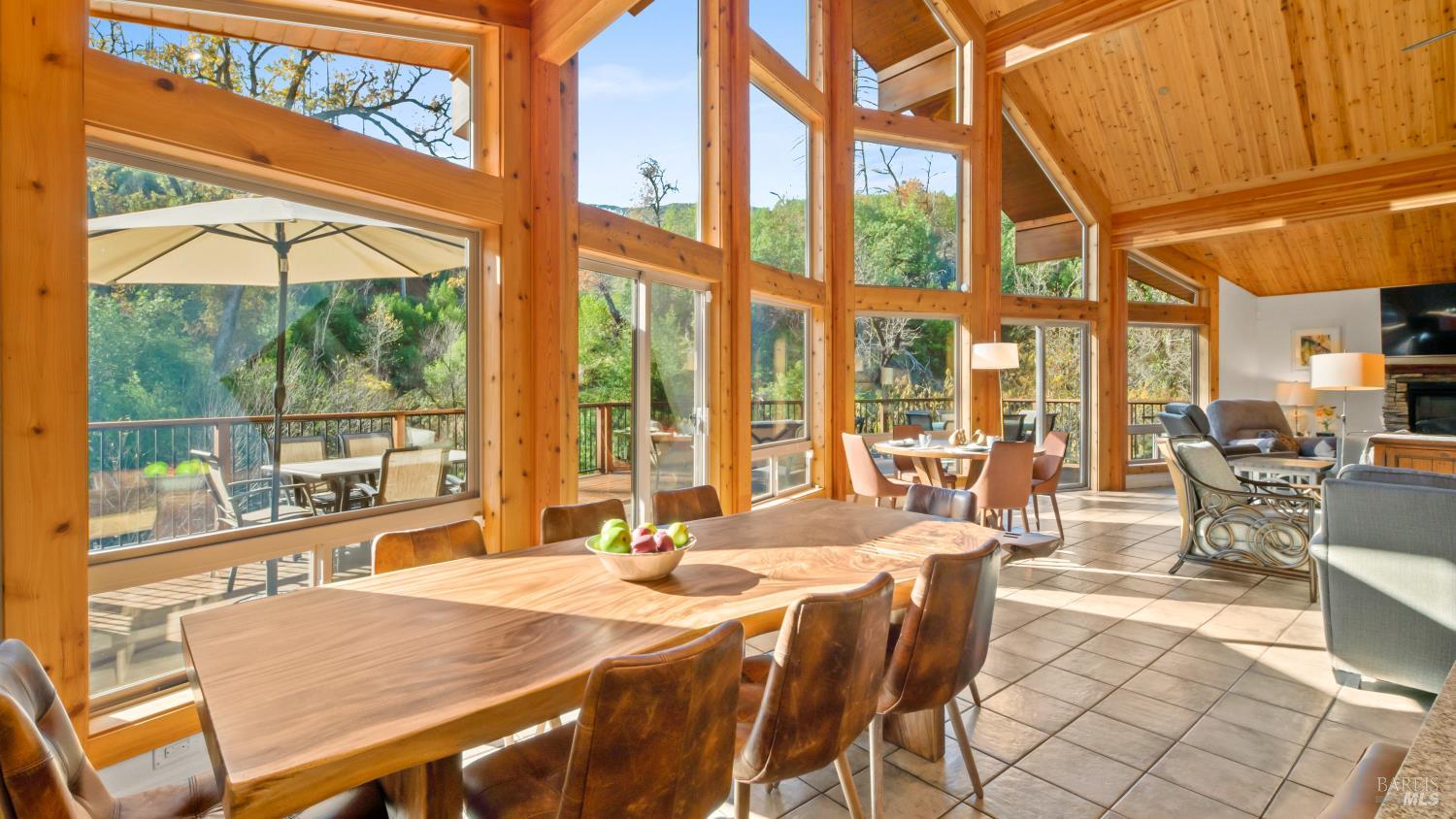 11081 Van Dorn Reservoir Road, Unit 1 Middletown, CA 95461 - Photo 19 of 68 a view of a dining room with furniture large windows and wooden floor