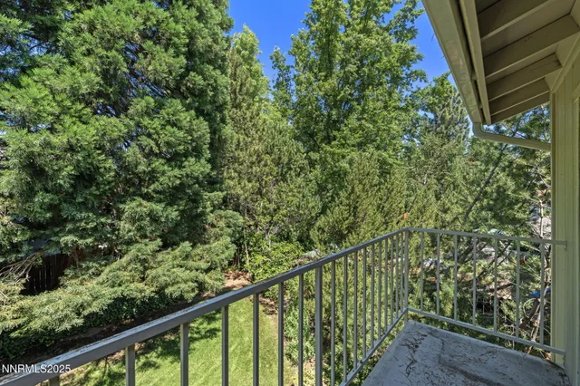 a view of a balcony with a plant