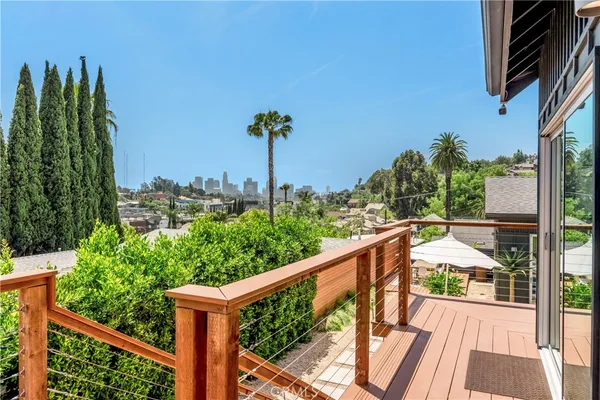 a view of a balcony with an outdoor space