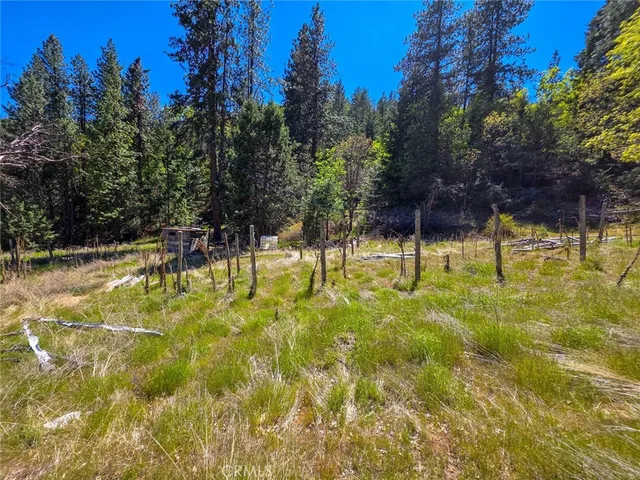 a view of a water with a yard