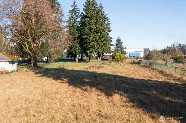 a view of dirt yard with green space