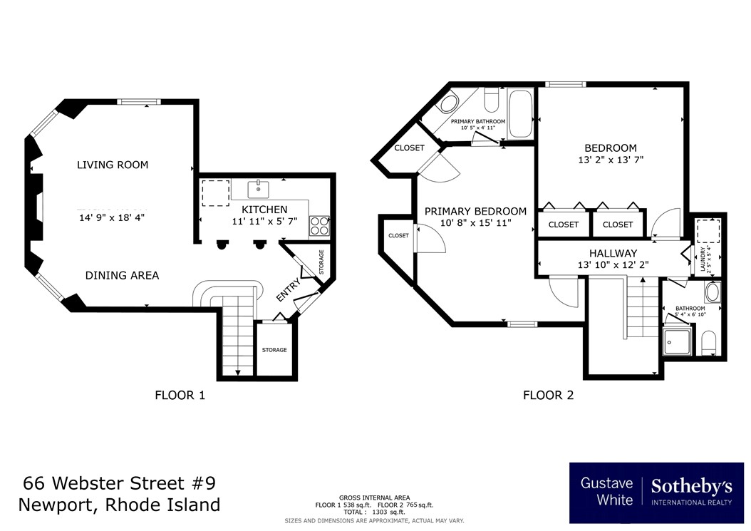 66 Webster Street, Unit 9 Newport, RI 02840 - Photo 36 of 36 floorplan of both levles via Matterport