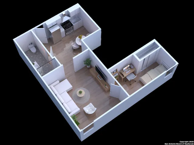 wooden floor with furniture