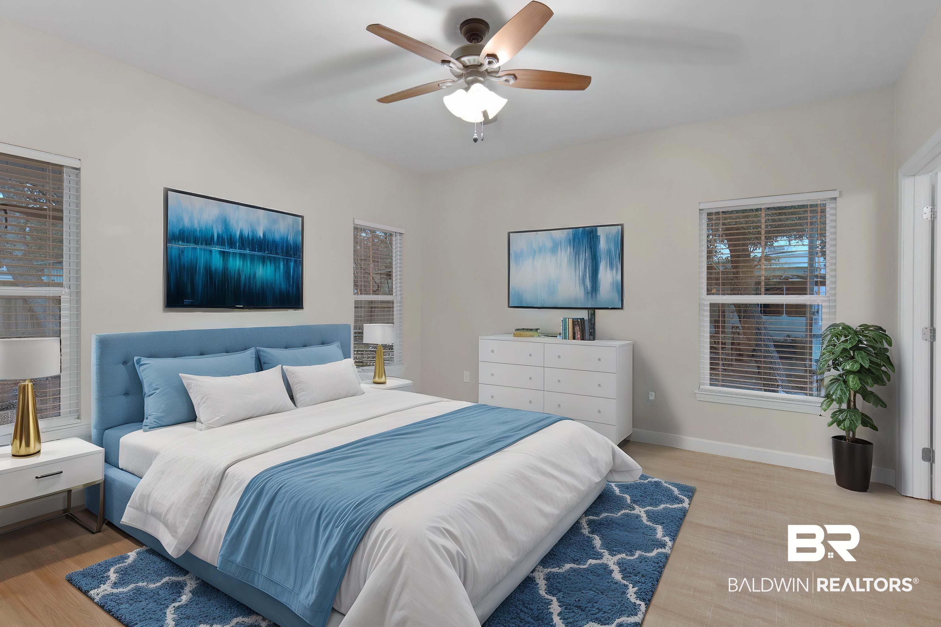 5625 Georgia Street Orange Beach, AL 36561 - Photo 15 of 30 Bedroom featuring ceiling fan and light hardwood / wood-style flooring