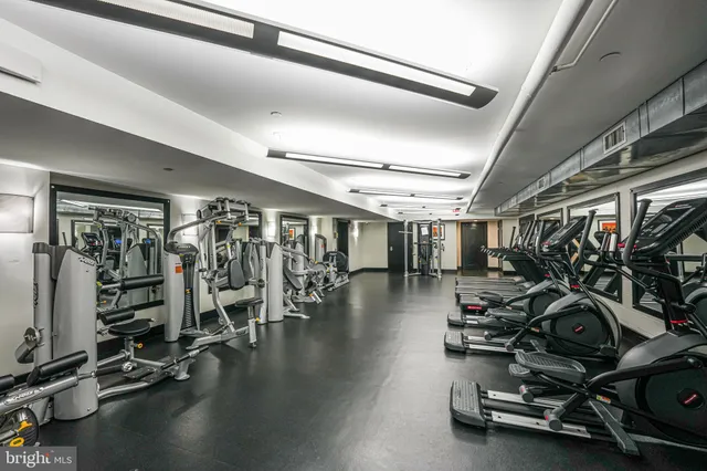 a view of a room with gym equipment