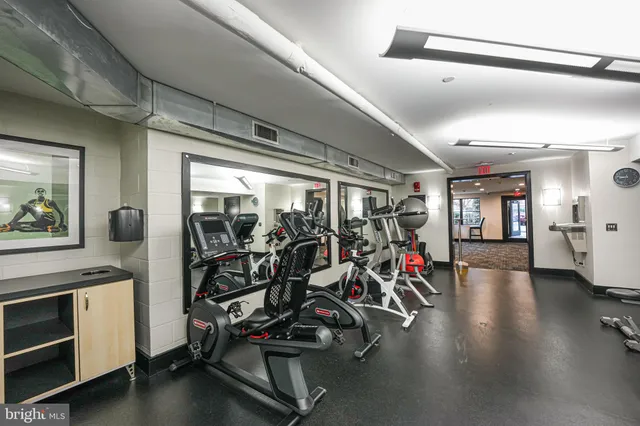 a view of a room with gym equipment
