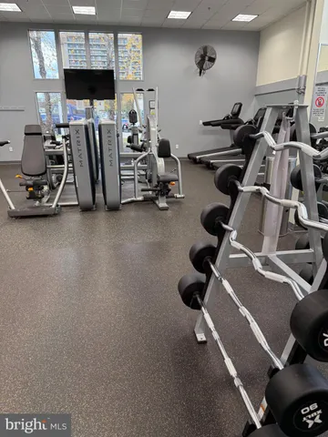 a view of a room with gym equipment