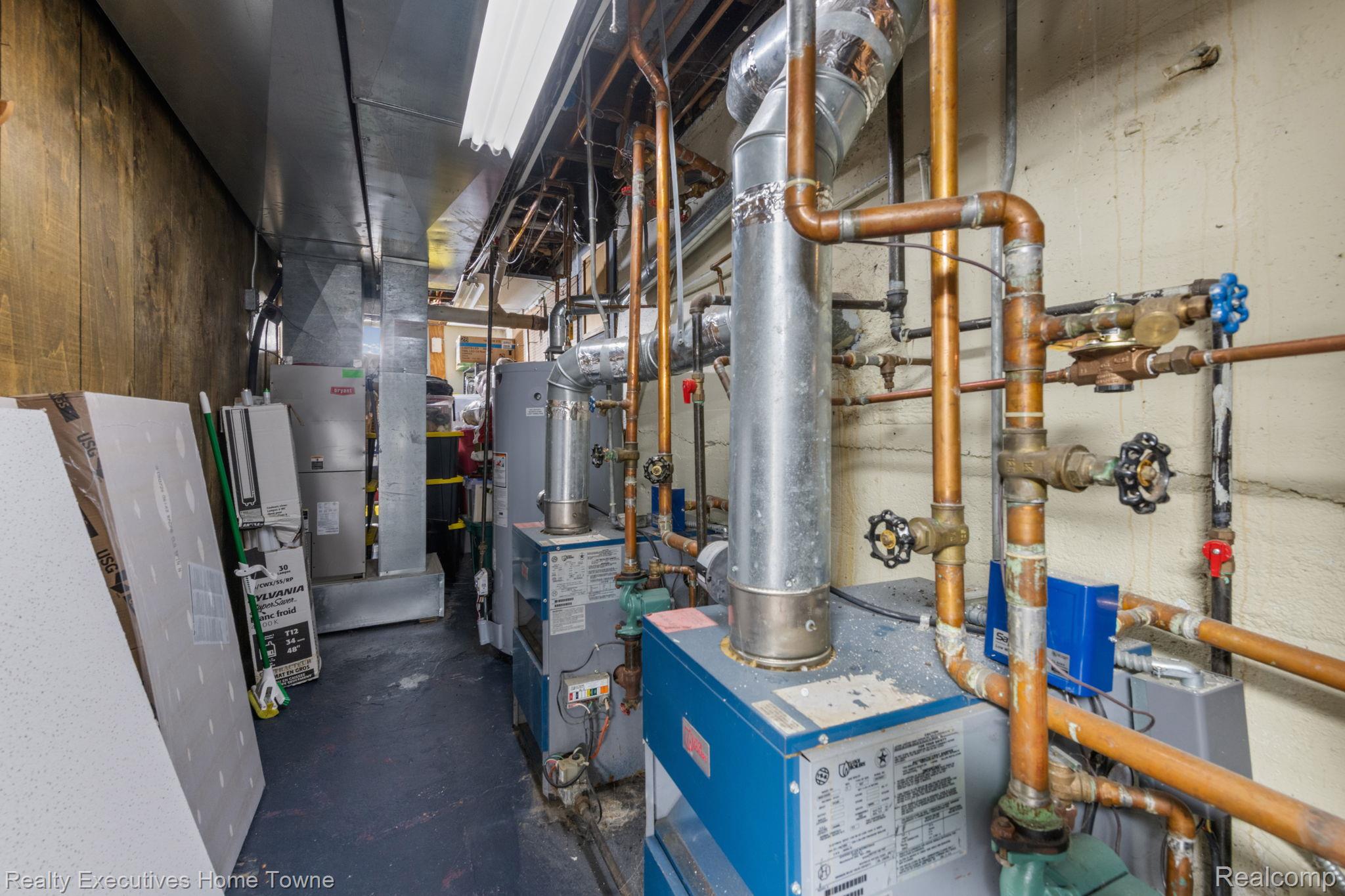 8308 Lakeshore Road Fort Gratiot, MI 48059 - Photo 74 of 79 Utility room featuring multiple boilers, extensive copper piping, and galvanized steel ductwork