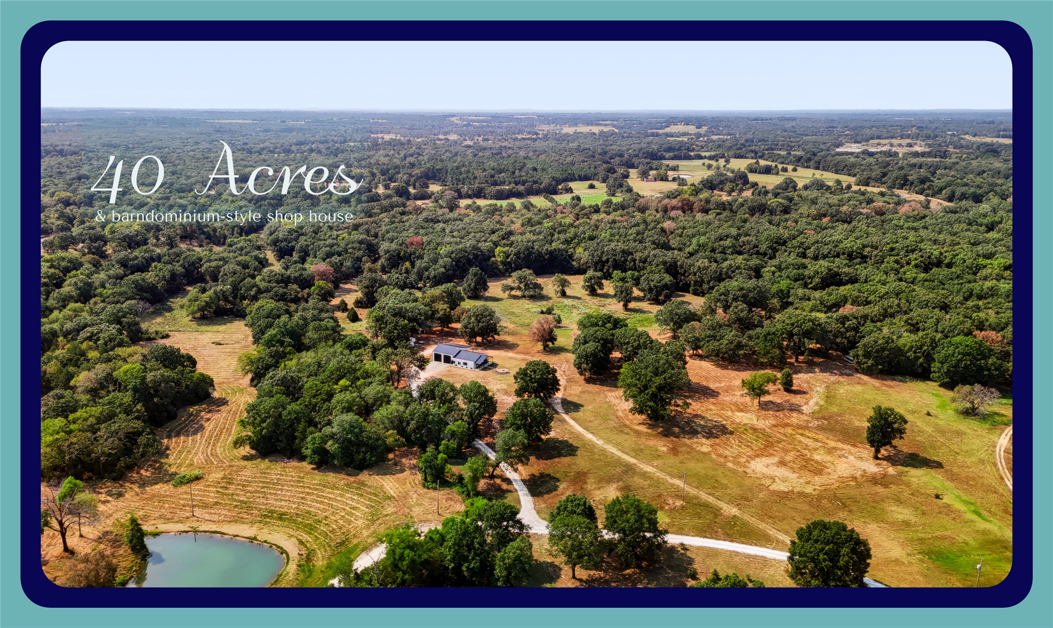 3607 South Half Bank Road Atoka, OK 74525 - Photo 1 of 82 Expansive acreage with a pond, surrounding trees, and a visible structure