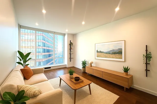 a living room with furniture and a window