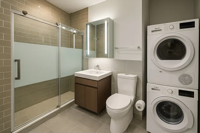 a kitchen with stainless steel appliances a sink a stove a refrigerator and cabinets