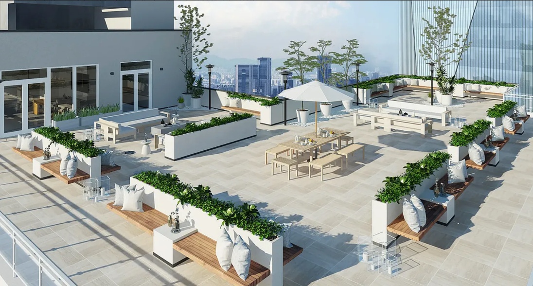 27-17 42nd Road, Unit 15F Queens, NY 11101 - Photo 7 of 11 a view of a swimming pool with outdoor seating