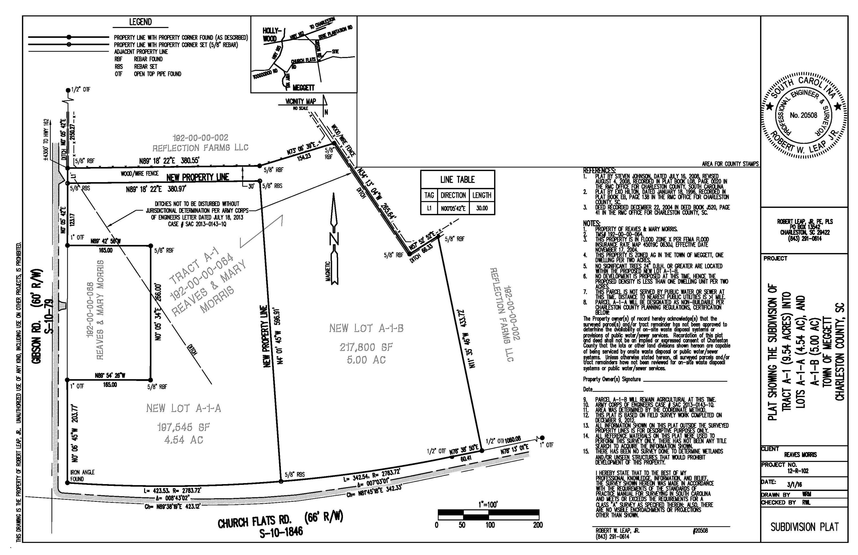 5950 Church Flats Road Meggett, SC 29449 - Photo 3 of 3 SUBDIVISION PLAT 3-1-16 final