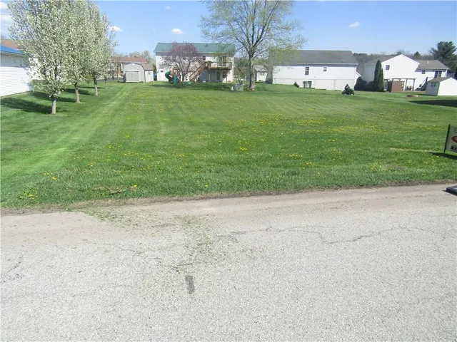 a view of a park with large trees