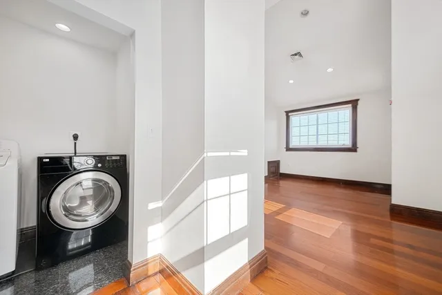 a view of a room with washer and dryer